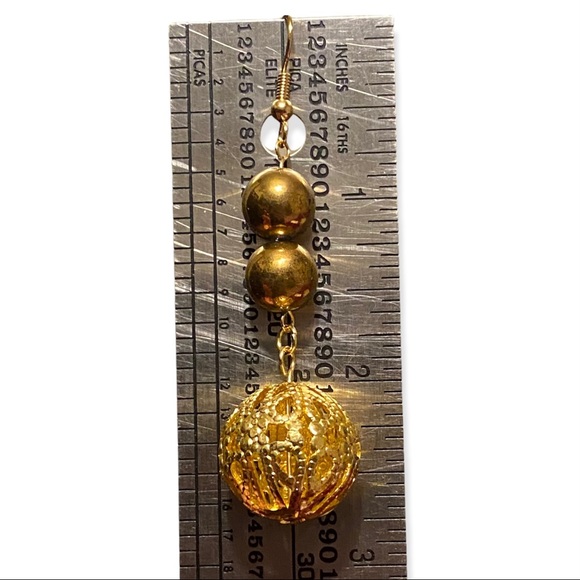 Hand Crafted Gold Earrings Filigree Long Dangle Handmade Jewelry Pierced - Picture 2 of 5
